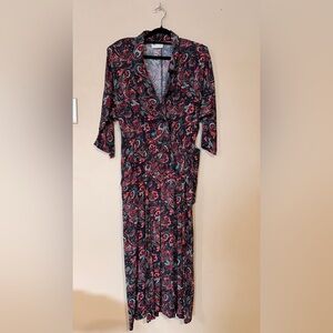 🇨🇦 Vintage Orite Paisley Print Midi Dress Button Front Pockets 13/14